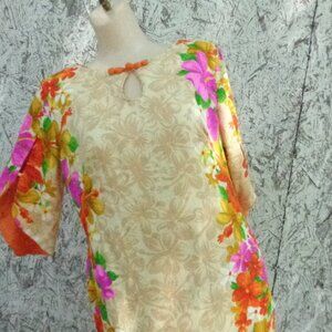 NOS Vintage Hawaiian Maxi Dress 1960s 70s Sz 14 US Made Deadstock 1 Flaw UNWORN